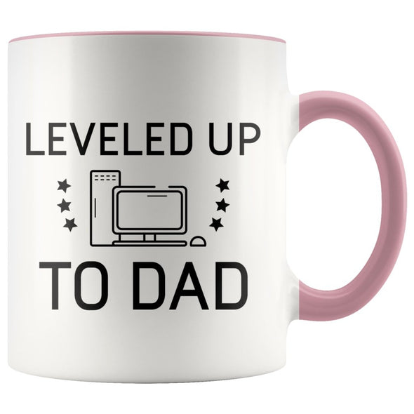 New Dad Mug Gift: Leveled Up To Dad PC Gamer Coffee Mug $14.99 | Pink Drinkware