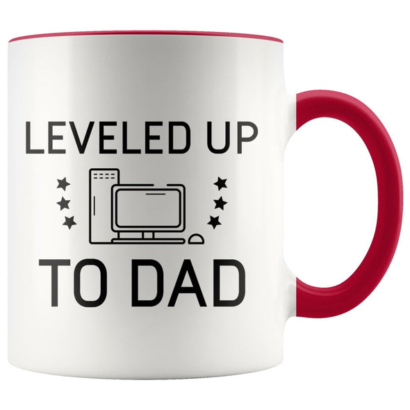New Dad Mug Gift: Leveled Up To Dad PC Gamer Coffee Mug $14.99 | Red Drinkware