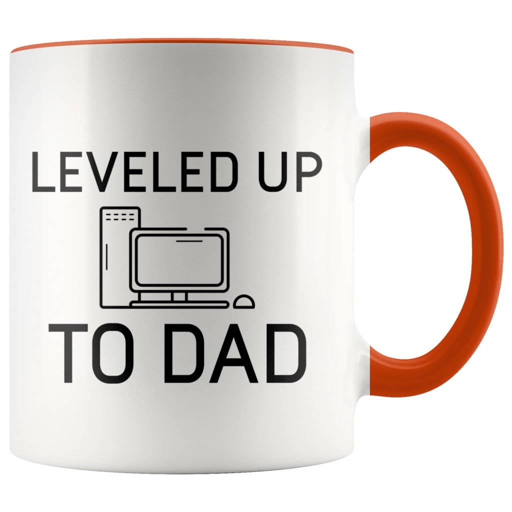 New Dad Pregnancy Reveal Gift: Leveled Up To Dad PC Gamer Coffee Mug $14.99 | Orange Drinkware