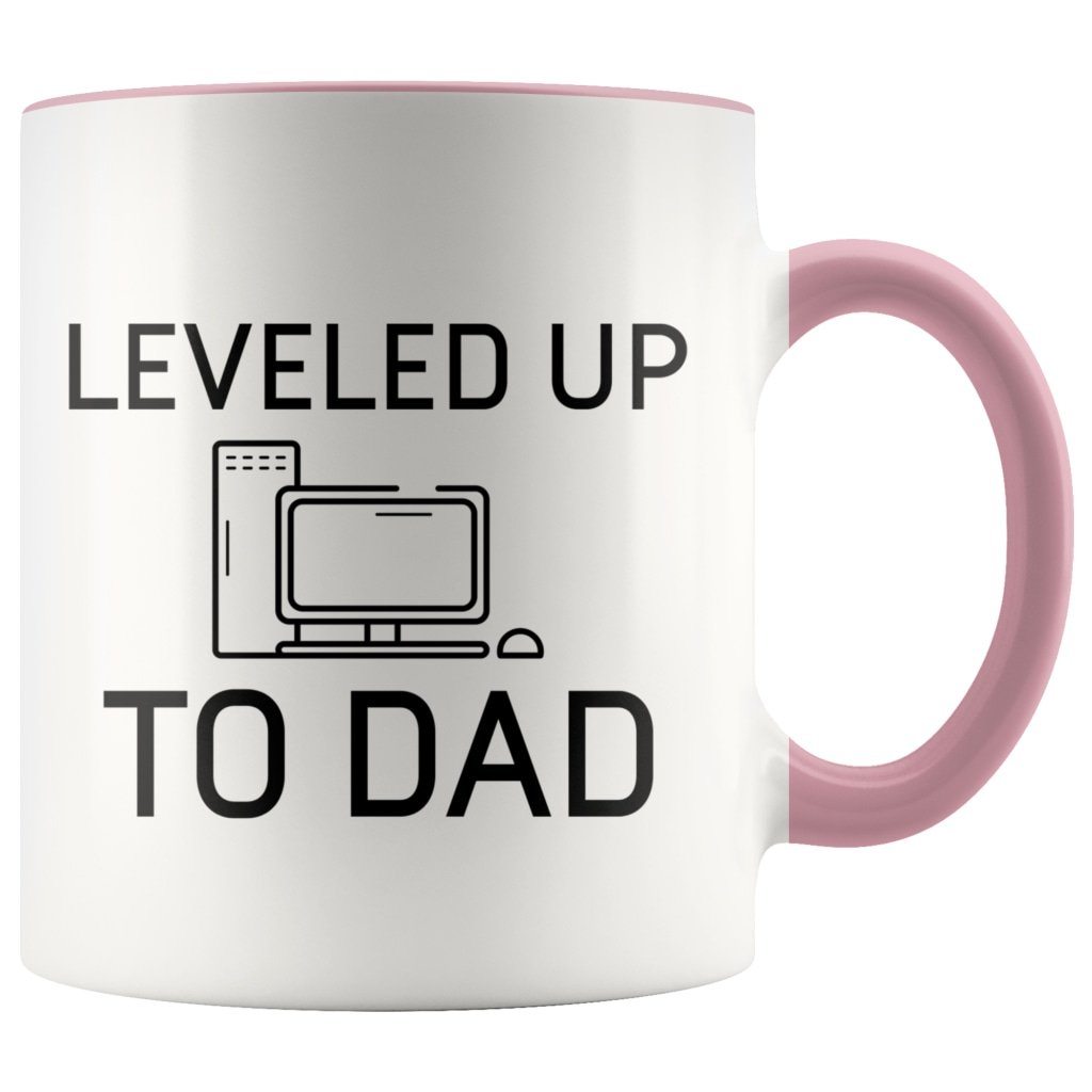 New Dad Pregnancy Reveal Gift: Leveled Up To Dad PC Gamer Coffee Mug $14.99 | Pink Drinkware
