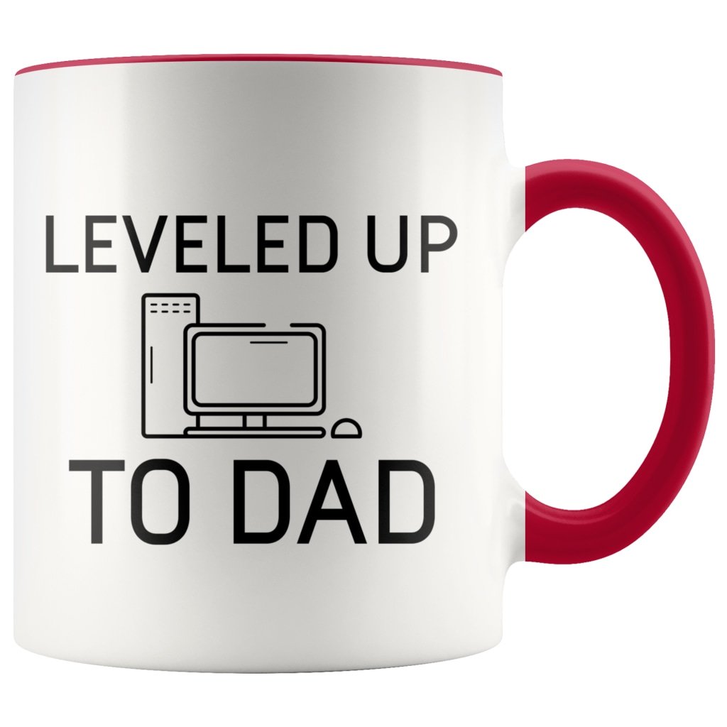 New Dad Pregnancy Reveal Gift: Leveled Up To Dad PC Gamer Coffee Mug $14.99 | Red Drinkware