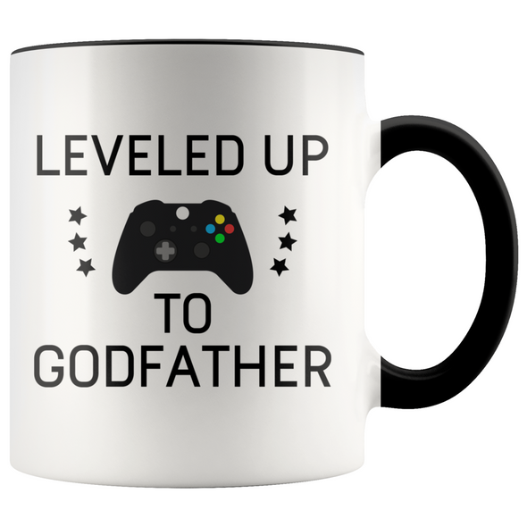 New Godfather Gift Leveled Up To Godfather Mug Gifts for Future Godfather To Be $19.99 | Black Drinkware