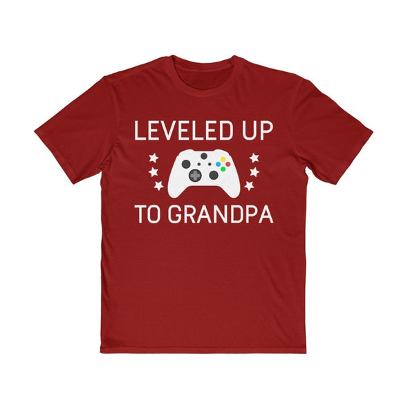 New Grandpa Gift: Leveled Up To Grandpa Mens T-Shirt | Grandpa To Be Gift $19.99 | Classic Red / XS T-Shirt