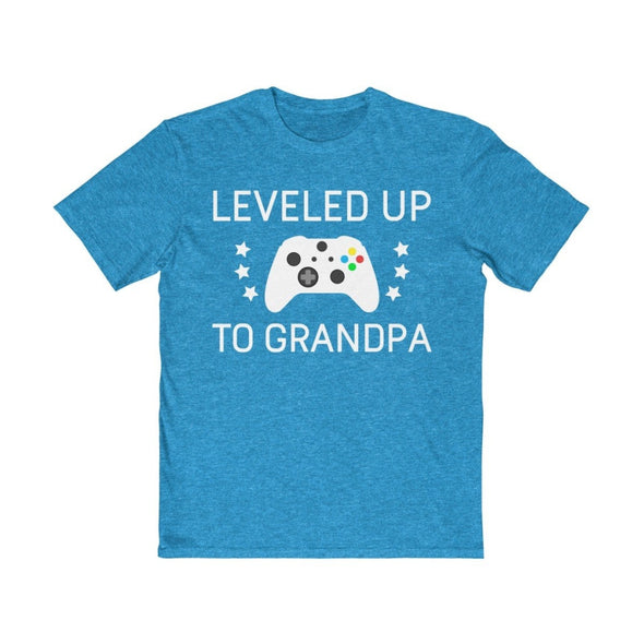New Grandpa Gift: Leveled Up To Grandpa Mens T-Shirt | Grandpa To Be Gift $19.99 | Heathered Bright Turquoise / XS T-Shirt