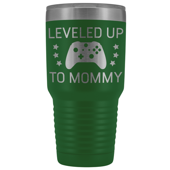 New Mom Gift Leveled Up To Mommy 30oz Insulated Travel Tumbler Mug Personalized Color $39.99 | Green Tumblers