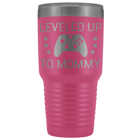 New Mom Gift Leveled Up To Mommy 30oz Insulated Travel Tumbler Mug Personalized Color $39.99 | Pink Tumblers
