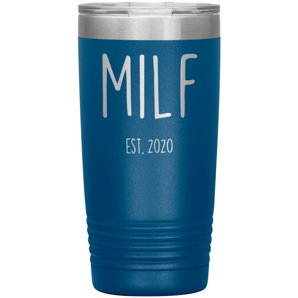 New Mom Gift Milf Est 2020 Expecting Mother Baby Shower Gift Travel Cup Insulated Vacuum Tumbler 20oz $29.99 | Blue Tumblers