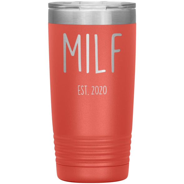 New Mom Gift Milf Est 2020 Expecting Mother Baby Shower Gift Travel Cup Insulated Vacuum Tumbler 20oz $29.99 | Coral Tumblers