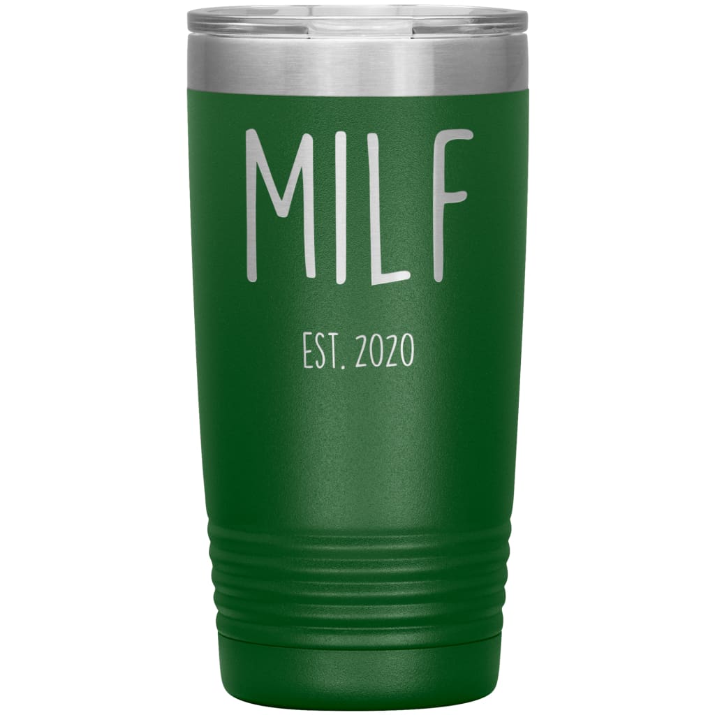 New Mom Gift Milf Est 2020 Expecting Mother Baby Shower Gift Travel Cup Insulated Vacuum Tumbler 20oz $29.99 | Green Tumblers
