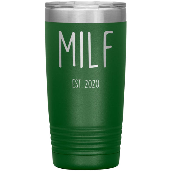 New Mom Gift Milf Est 2020 Expecting Mother Baby Shower Gift Travel Cup Insulated Vacuum Tumbler 20oz $29.99 | Green Tumblers