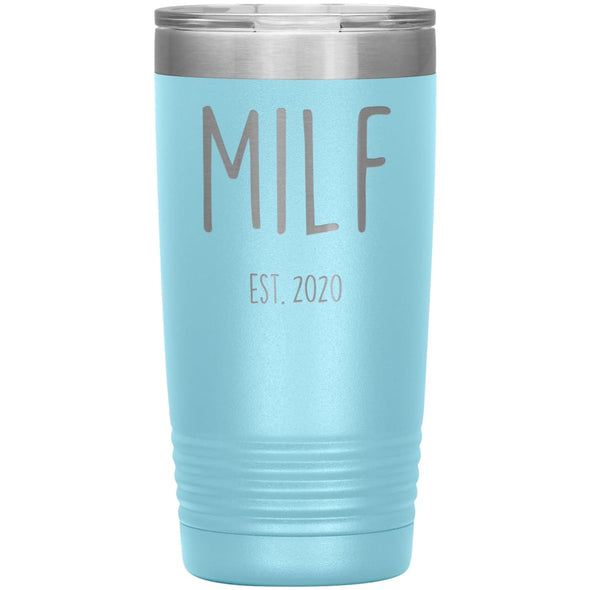 New Mom Gift Milf Est 2020 Expecting Mother Baby Shower Gift Travel Cup Insulated Vacuum Tumbler 20oz $29.99 | Light Blue Tumblers