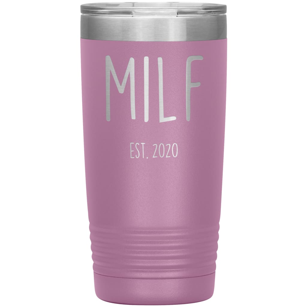 New Mom Gift Milf Est 2020 Expecting Mother Baby Shower Gift Travel Cup Insulated Vacuum Tumbler 20oz $29.99 | Light Purple Tumblers