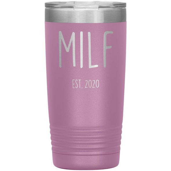 New Mom Gift Milf Est 2020 Expecting Mother Baby Shower Gift Travel Cup Insulated Vacuum Tumbler 20oz $29.99 | Light Purple Tumblers