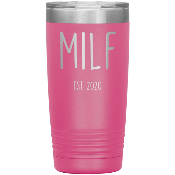New Mom Gift Milf Est 2020 Expecting Mother Baby Shower Gift Travel Cup Insulated Vacuum Tumbler 20oz $29.99 | Pink Tumblers