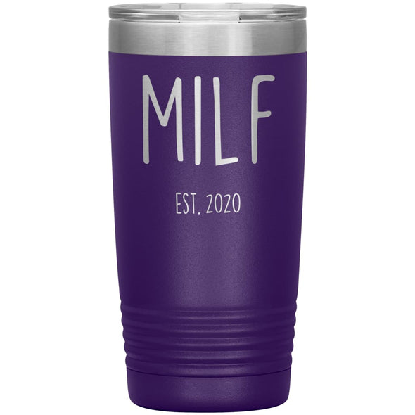 New Mom Gift Milf Est 2020 Expecting Mother Baby Shower Gift Travel Cup Insulated Vacuum Tumbler 20oz $29.99 | Purple Tumblers
