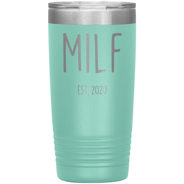 New Mom Gift Milf Est 2020 Expecting Mother Baby Shower Gift Travel Cup Insulated Vacuum Tumbler 20oz $29.99 | Teal Tumblers