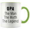 Opa Gifts Opa The Man The Myth The Legend Opa Christmas Birthday Father’s Day Coffee Mug $14.99 | Green Drinkware