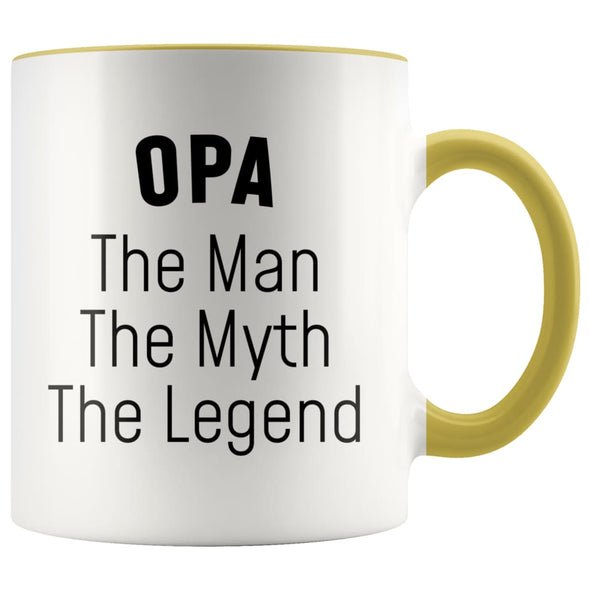 Opa Gifts Opa The Man The Myth The Legend Opa Christmas Birthday Father’s Day Coffee Mug $14.99 | Yellow Drinkware