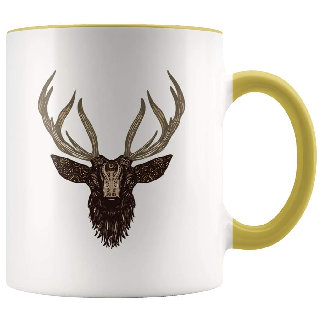 Outdoor Adventure Coffee Mug - Mandala Deer Mug - Yellow - Custom Made Drinkware