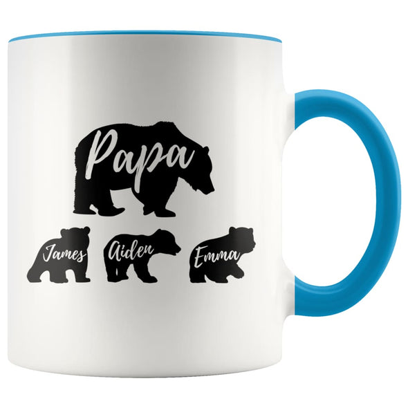 Papa Bear Custom Names Father’s Day Mug Personalized Gifts for Dad Coffee Mug 11oz $14.99 | Blue Drinkware