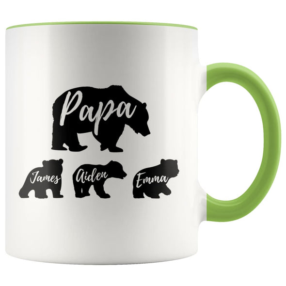 Papa Bear Custom Names Father’s Day Mug Personalized Gifts for Dad Coffee Mug 11oz $14.99 | Green Drinkware