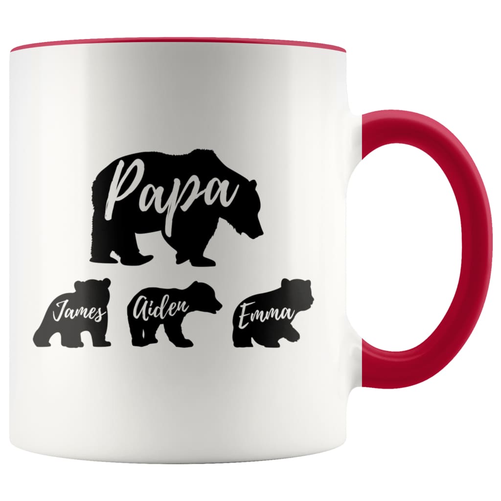 Papa Bear Custom Names Father's Day Mug Personalized Gifts for Dad Coffee  Mug 11oz - Red