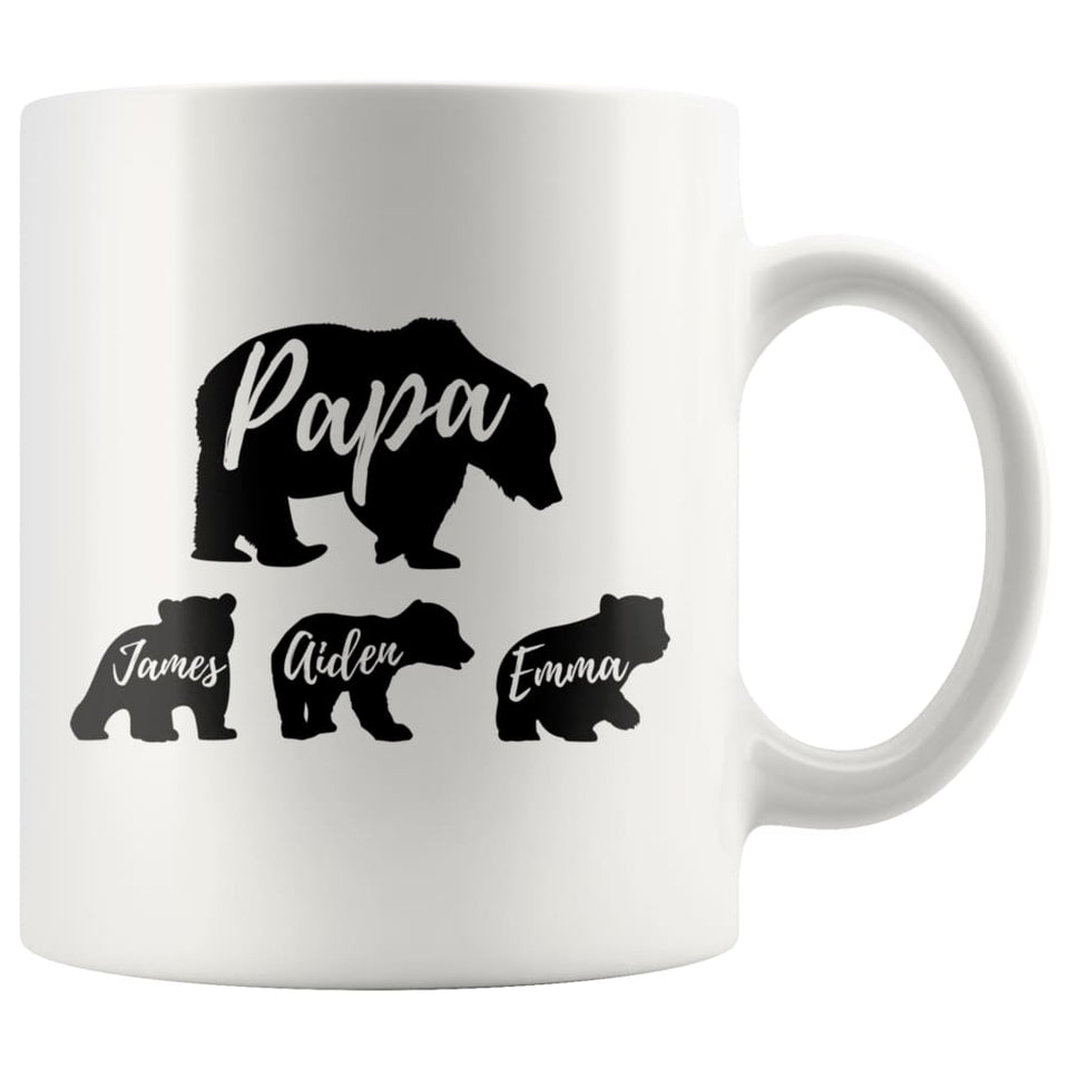 Papa Bear Custom Names Father's Day Mug Personalized Gifts for Dad Coffee Mug 11oz