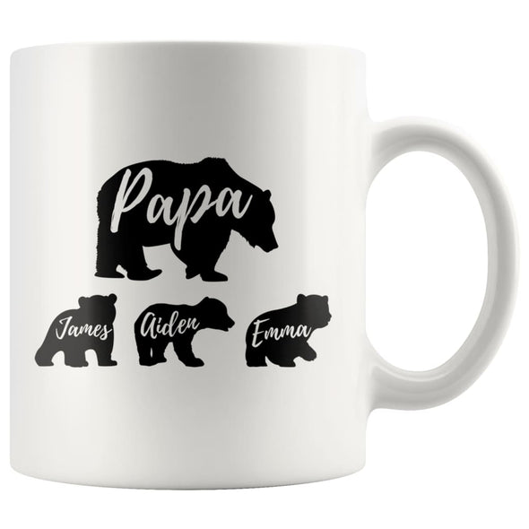 Papa Bear Custom Names Father’s Day Mug Personalized Gifts for Dad Coffee Mug 11oz $14.99 | White Drinkware