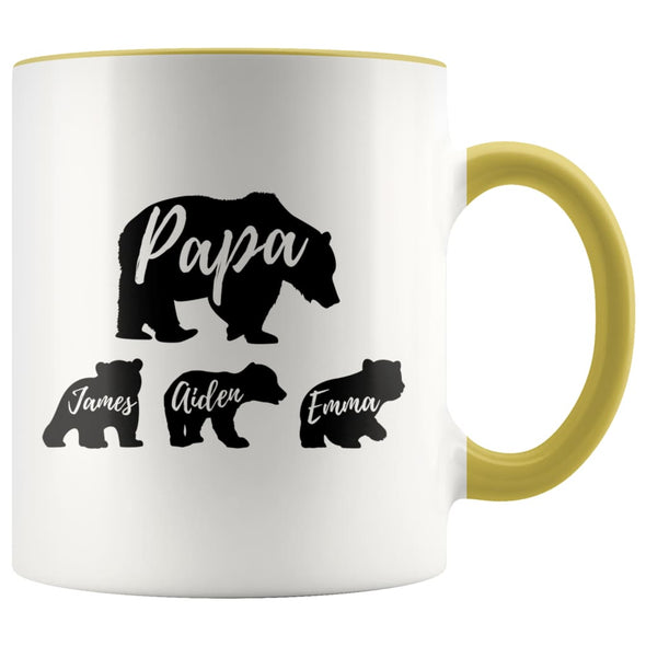 Papa Bear Custom Names Father’s Day Mug Personalized Gifts for Dad Coffee Mug 11oz $14.99 | Yellow Drinkware