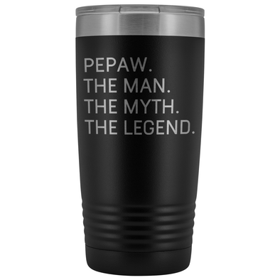 Pepaw Gifts Pepaw The Man The Myth The Legend Stainless Steel Vacuum Travel Mug Insulated Tumbler 20oz $31.99 | Black Tumblers