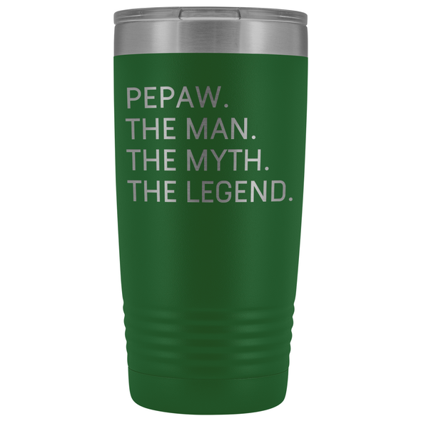 Pepaw Gifts Pepaw The Man The Myth The Legend Stainless Steel Vacuum Travel Mug Insulated Tumbler 20oz $31.99 | Green Tumblers