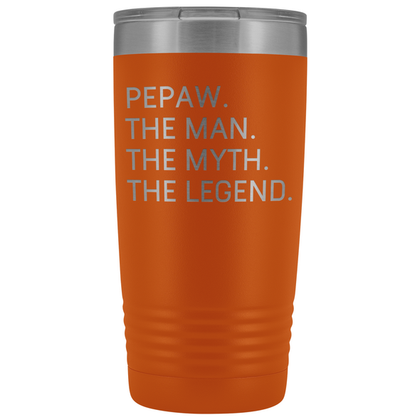 Pepaw Gifts Pepaw The Man The Myth The Legend Stainless Steel Vacuum Travel Mug Insulated Tumbler 20oz $31.99 | Orange Tumblers