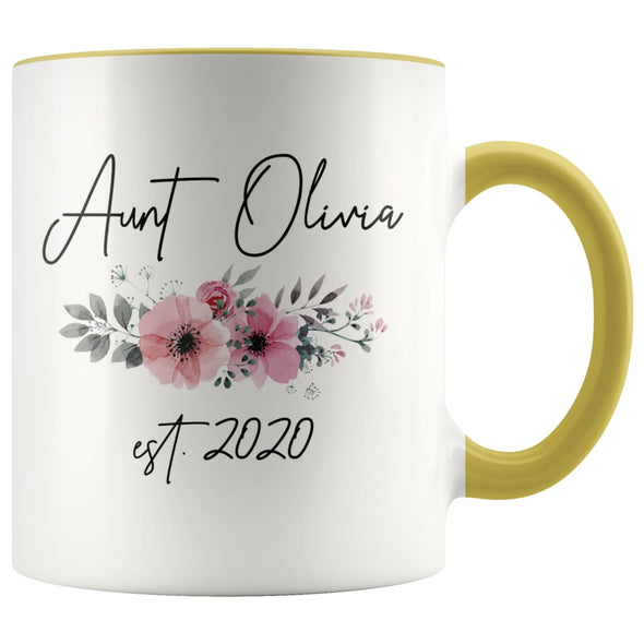 Personalized Aunt Est 2020 Mug New Aunt Pregnancy Announcement Gift Coffee Mug 11oz $14.99 | Yellow Drinkware
