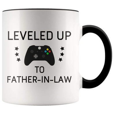 Personalized Father of the Bride Gift: Leveled Up To Father-In-Law Coffee Mug $14.99 | Black Drinkware