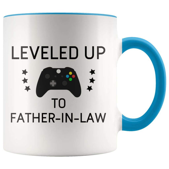 Personalized Father of the Bride Gift: Leveled Up To Father-In-Law Coffee Mug $14.99 | Blue Drinkware