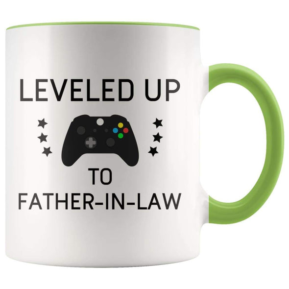 Personalized Father of the Bride Gift: Leveled Up To Father-In-Law Coffee Mug $14.99 | Green Drinkware