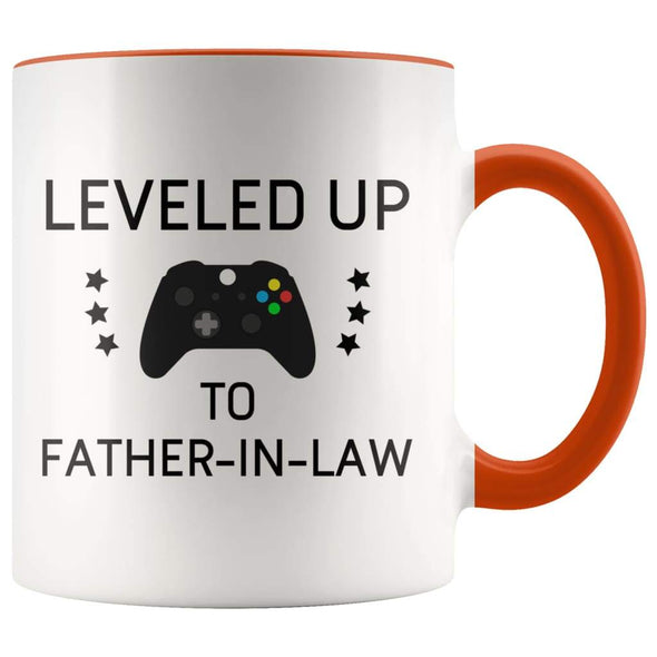 Personalized Father of the Bride Gift: Leveled Up To Father-In-Law Coffee Mug $14.99 | Orange Drinkware