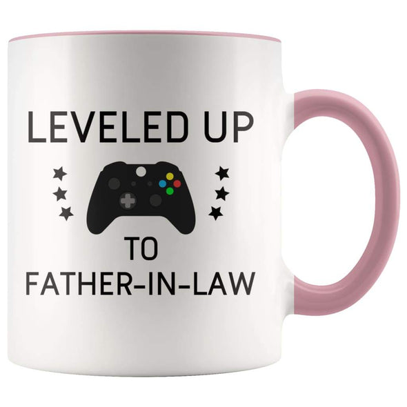 Personalized Father of the Bride Gift: Leveled Up To Father-In-Law Coffee Mug $14.99 | Pink Drinkware