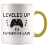 Personalized Father of the Bride Gift: Leveled Up To Father-In-Law Coffee Mug $14.99 | Yellow Drinkware
