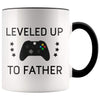 Personalized First Time Fathers Day New Dad Gift: Leveled Up To Father Coffee Mug $14.99 | Black Drinkware