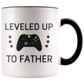 Personalized First Time Fathers Day New Dad Gift: Leveled Up To Father Coffee Mug $14.99 | Black Drinkware