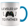 Personalized First Time Fathers Day New Dad Gift: Leveled Up To Father Coffee Mug $14.99 | Blue Drinkware