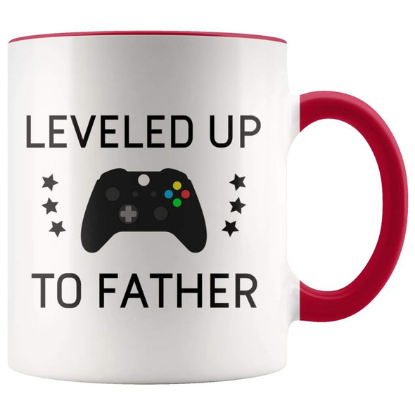 Personalized First Time Fathers Day New Dad Gift: Leveled Up To Father Coffee Mug $14.99 | Red Drinkware