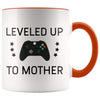 Personalized First Time Mothers Day New Mom Gift: Leveled Up To Mother Coffee Mug $14.99 | Orange Drinkware