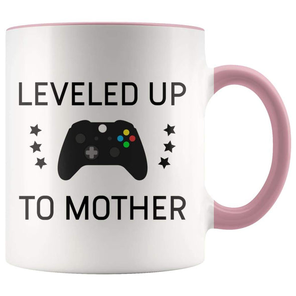 Personalized First Time Mothers Day New Mom Gift: Leveled Up To Mother Coffee Mug $14.99 | Pink Drinkware