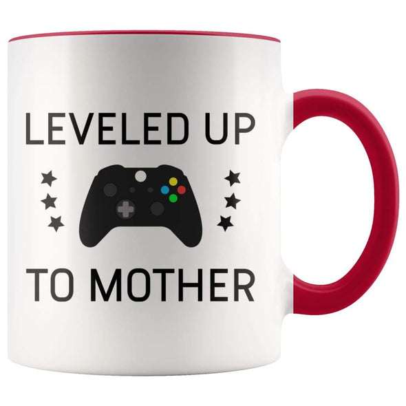 Personalized First Time Mothers Day New Mom Gift: Leveled Up To Mother Coffee Mug $14.99 | Red Drinkware