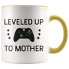 Personalized First Time Mothers Day New Mom Gift: Leveled Up To Mother Coffee Mug $14.99 | Yellow Drinkware