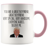 Personalized Funny Boyfriend Gifts Donald Trump Parody Gag Gifts for Boyfriend Coffee Mug $19.99 | Pink Drinkware