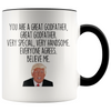 Personalized Funny Godfather Gifts Donald Trump Parody Gag Gifts for Godfather Coffee Mug $19.99 | Black Drinkware