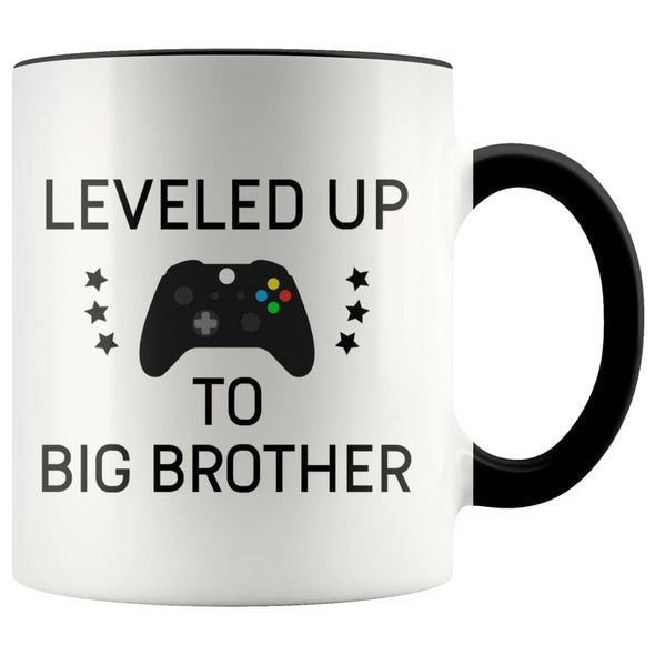 Personalized Gift for New Big Brother: Leveled Up To Big Brother Mug $14.99 | Black Drinkware